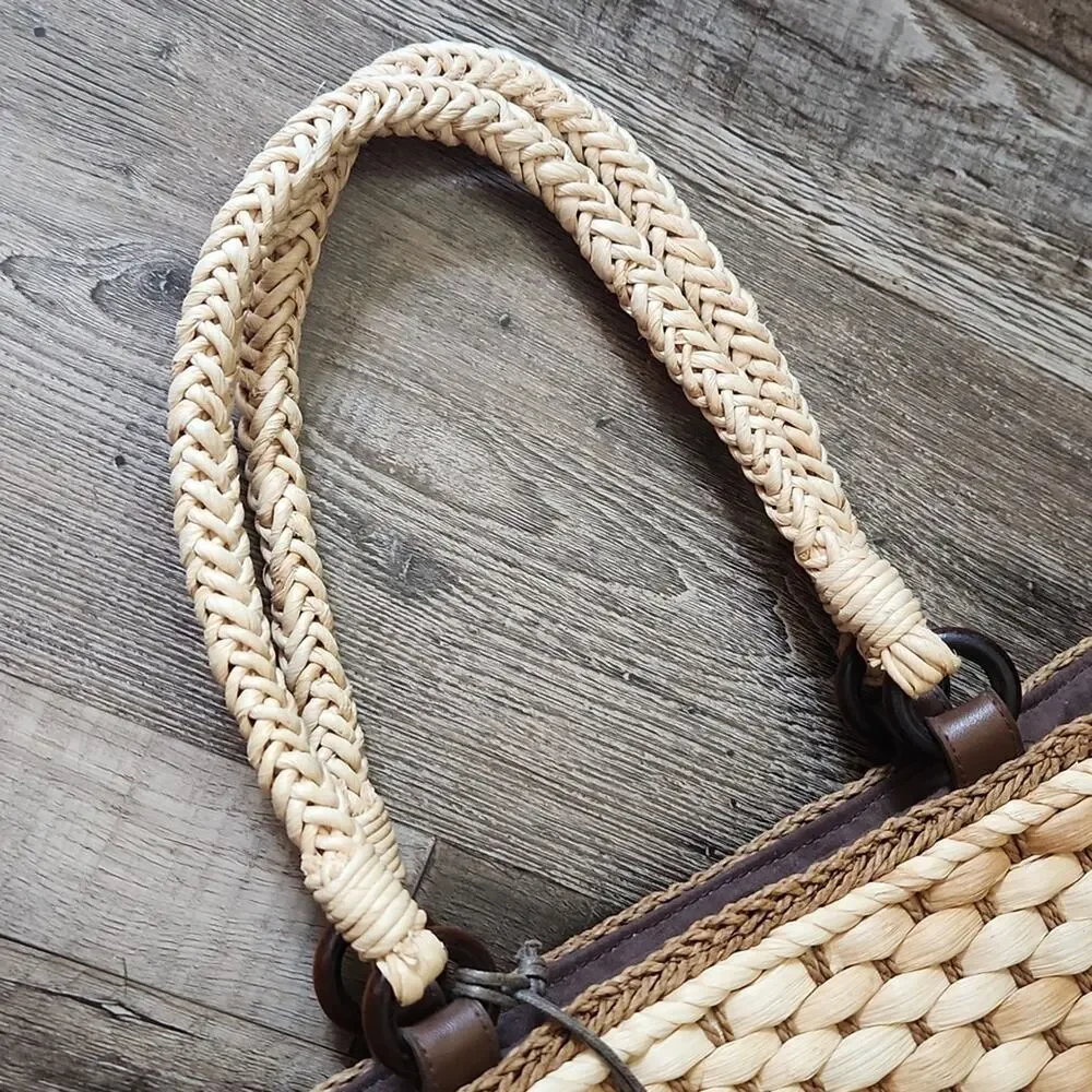 Woven Tan and Brown Cornhusk Purse Handbag‎ Boho Native Neutral Beaded Tropical